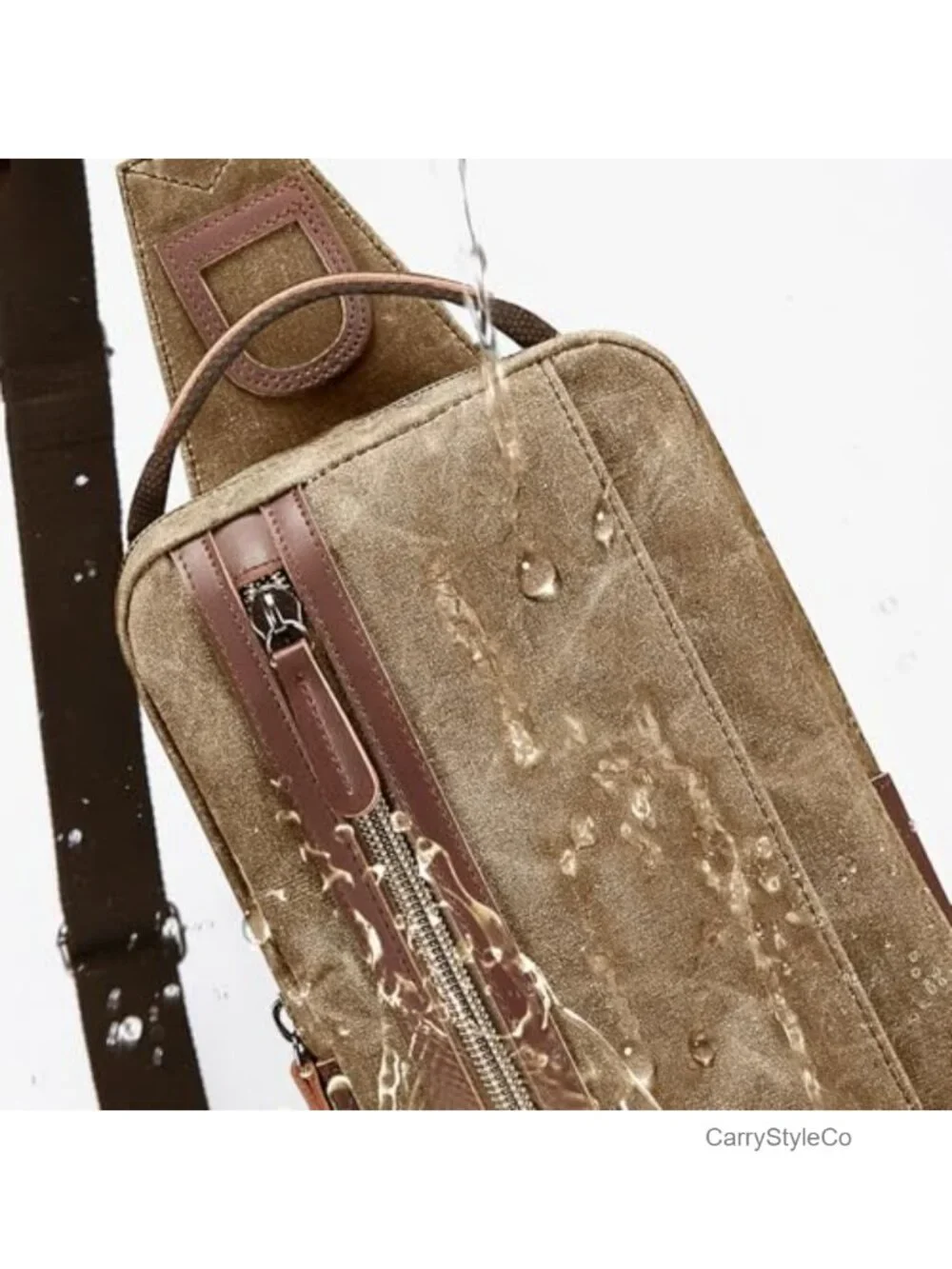 Large Waxed Canvas Messenger Crossbody Bag with PU Leather - Waterproof Travel